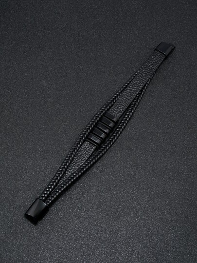 1 st europeiskt och amerikanskt mode flerlagers flätat läderarmband för män med magnetlås, minimalistisk & punkstil handledsrep