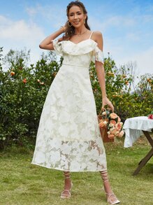 Eilly Bazar 挖肩荷葉邊蕾絲連衣裙 - 杏色 - 查看 2