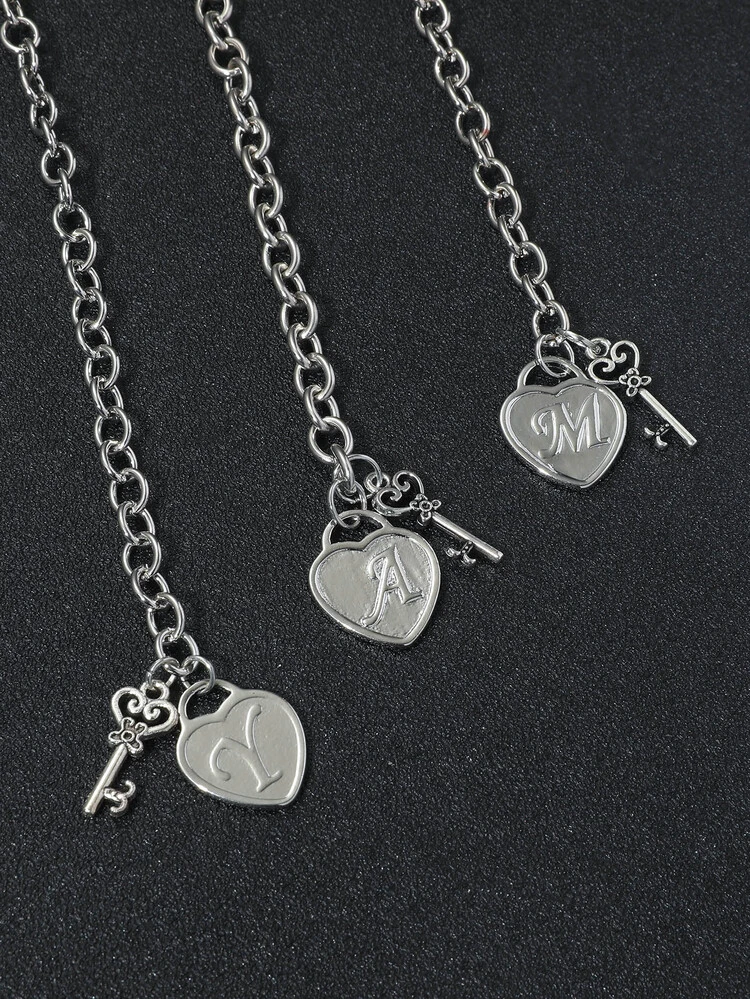 1pc Men Letter Detail Heart Pendant Necklace