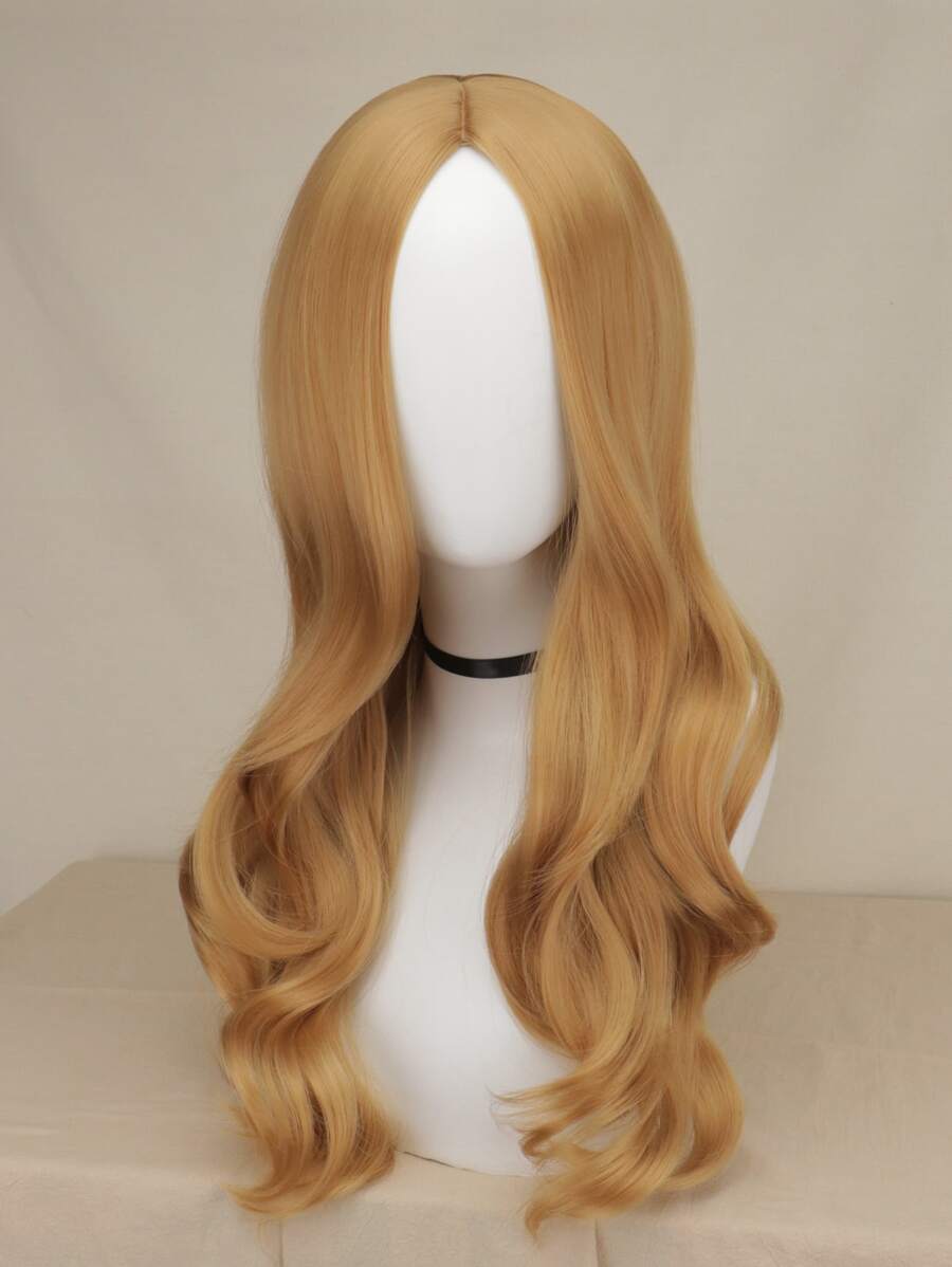 Trang phục hóa trang Megan Tóc giả M3GAN Megan Tóc giả tổng hợp xoăn dài màu nâu gừng cho tiệc hóa trang Halloween - Vàng - Xem 1