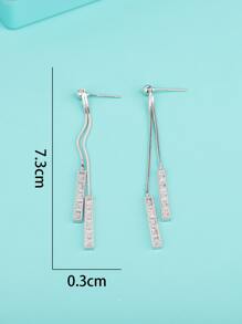 Cubic Zirconia Rectangle Decor Metal Tassel Drop Earrings - Silver - View 4