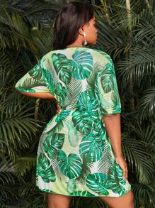 SHEIN Swim Curve Summer Plus Size Tropical Print Cover Up Dress - Multicolor - View 2