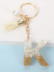 Faux Pearl Decor Tassel & Letter Charm Keychain - Nhiều màu - Xem 1