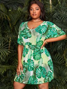 SHEIN Swim Curve Summer Plus Size Tropical Print Cover Up Dress - Multicolor - View 4