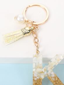 Faux Pearl Decor Tassel & Letter Charm Keychain - Nhiều màu - Xem 3