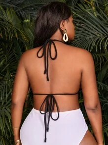 SHEIN Swim Curve Plus Chevron Pattern Halter Cover Up