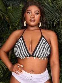 SHEIN Swim Curve Plus Chevron Pattern Halter Cover Up