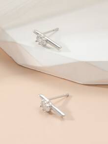 Cubic Zirconia Decor Geometric Stud Earrings - Silver - View 2