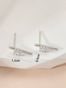 Cubic Zirconia Decor Geometric Stud Earrings - Silver - View 3