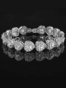 MOONSO Pulsera con diamante de imitación con adorno de corazón - Blanco - Ver 2