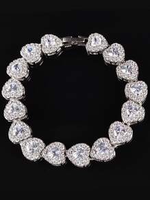 MOONSO Pulsera con diamante de imitación con adorno de corazón - Blanco - Ver 3