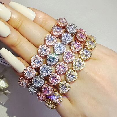 MOONSO Vòng tay trang trí hình trái tim Cubic Zirconia dành cho phụ nữ dự tiệc cưới ngày lễ tình nhân
