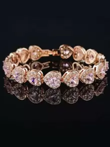 MOONSO 方晶锆石心形装饰手链 女士适合派对宴会婚礼情人节 - 粉色 - 查看 2