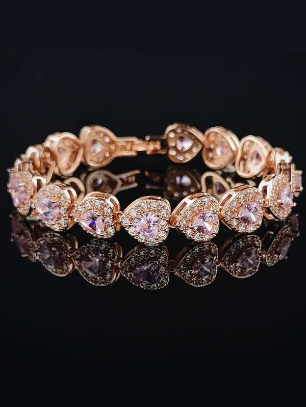 MOONSO Pulsera con diseño de corazón de circonita cúbica para mujer, para fiestas, banquetes, bodas y San Valentín