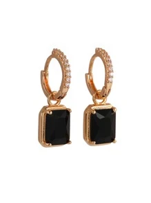Cubic Zirconia Square Drop Earrings - Multicolor - View 3