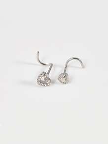 Set de 2 piezas Decoración de corazón con circonita cúbica Pendiente de nariz de acero inoxidable para mujeres sin necesidad de perforación, joyería para septum y Body para San Valentín