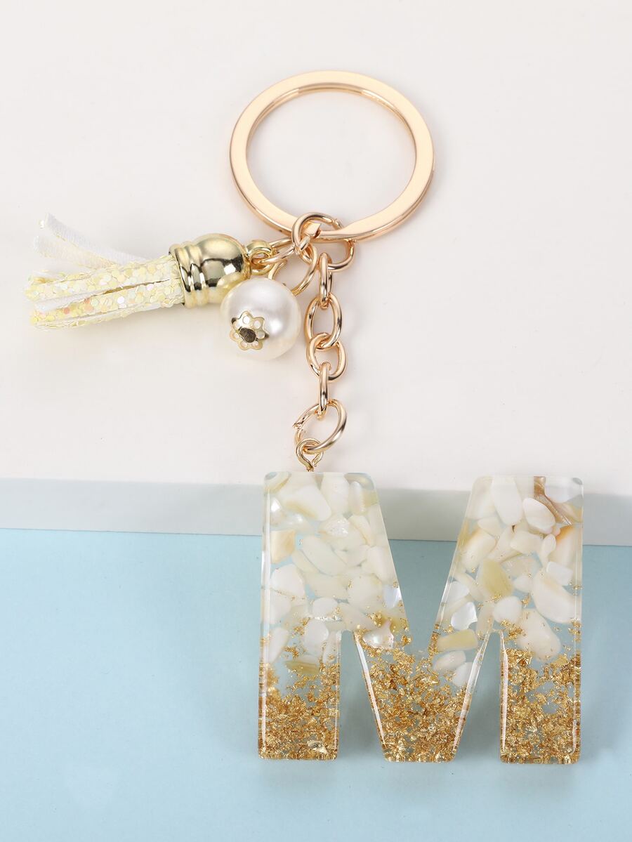 流蘇和字母墜飾鑰匙圈 - 彩色 - 查看 1