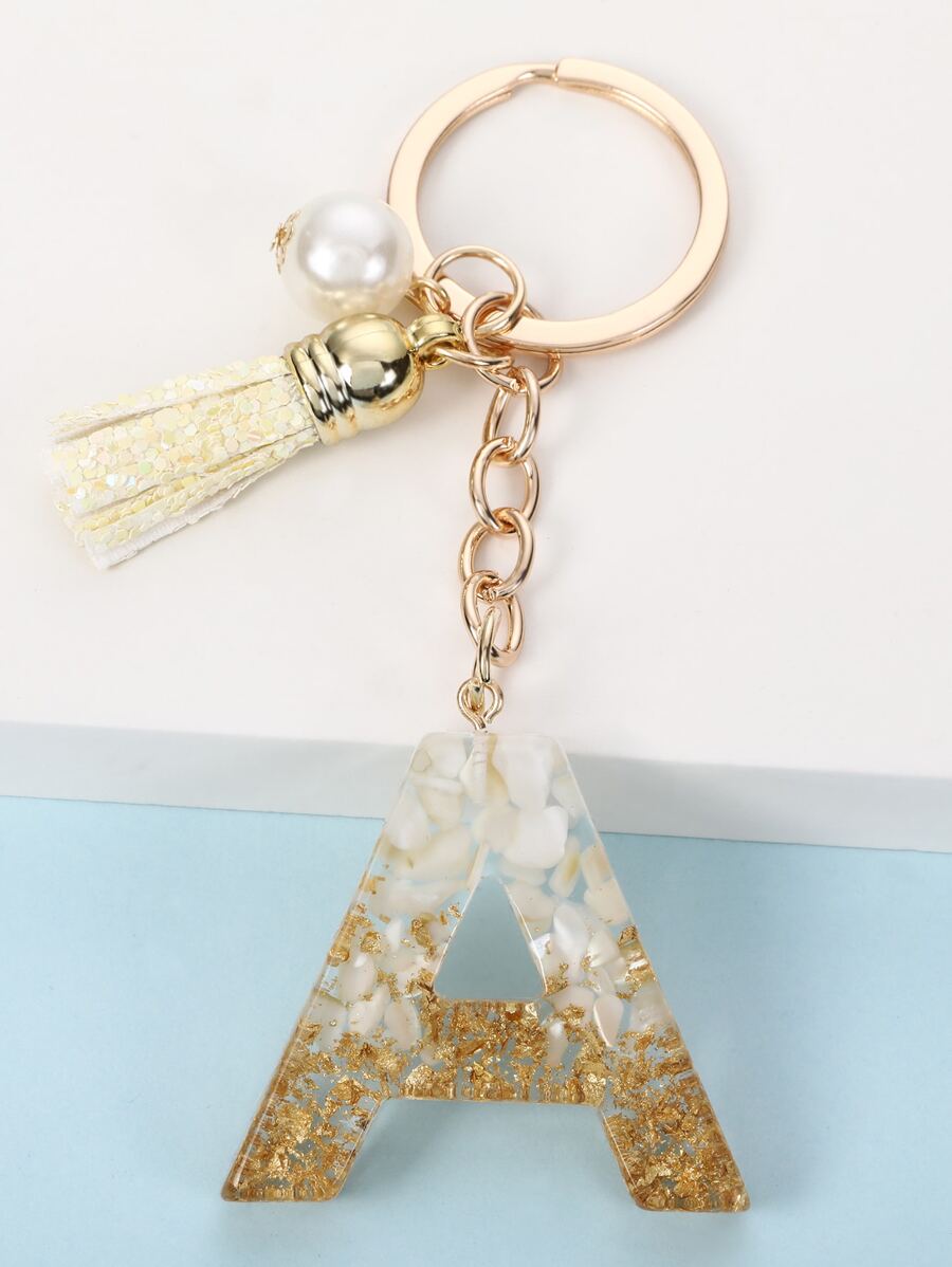 Tua & Ngọc Trai Giả Trang Trí Móc Khóa Chữ Charm - Nhiều màu - Xem 1