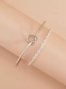 2入組/套打結細節扭結手環 - 銀色 - 查看 2