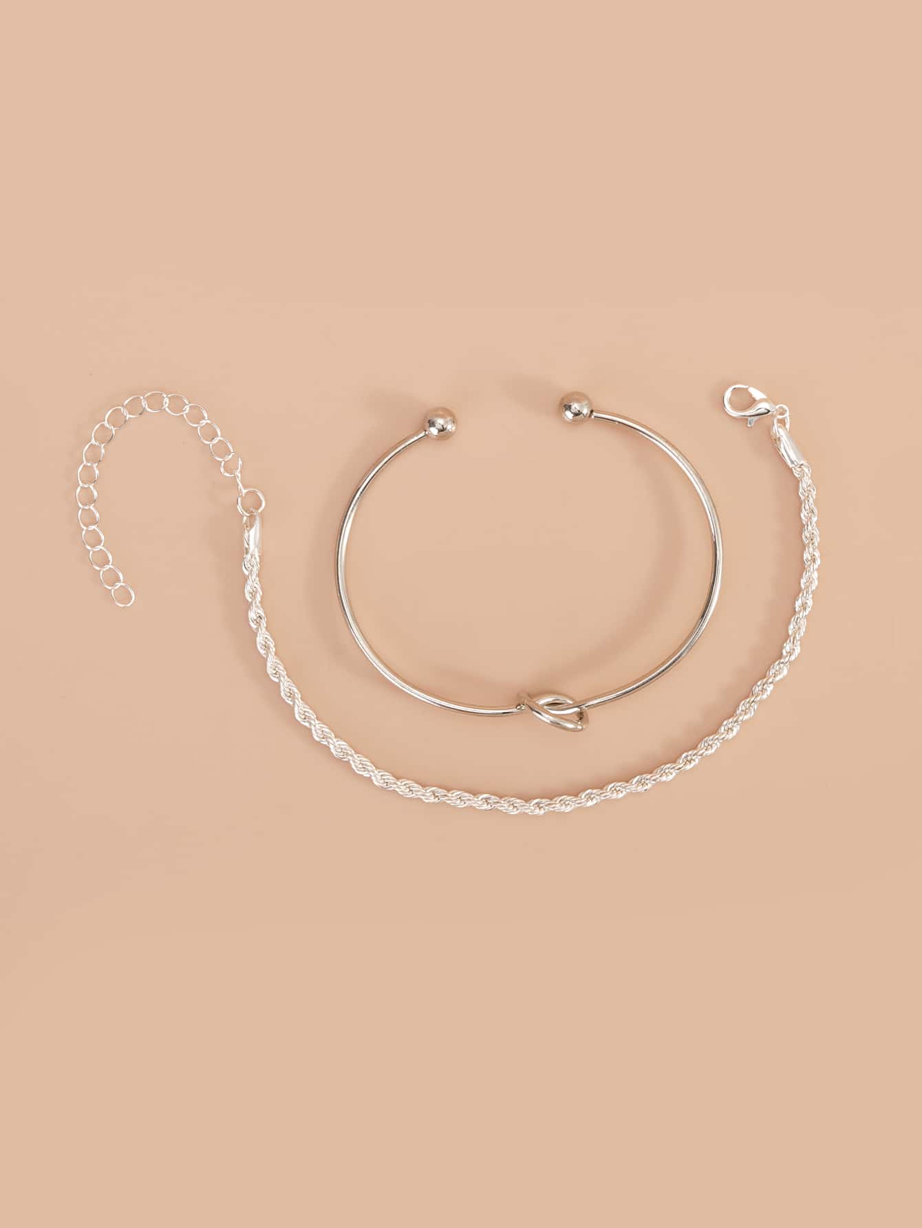 2pcs/set Knot Detail Twist Bracelet - Silver - View 3