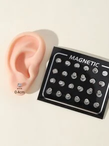 12 件装 4 毫米白色水钻磁性耳环，磁性耳钉套装，无穿孔 - 白色 - 查看 12