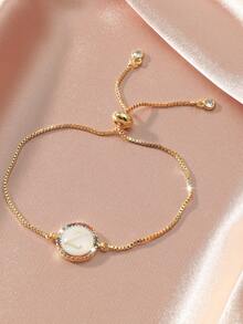 Letter Graphic Cubic Zirconia & Round Decor Bracelet - Multicolor - View 1