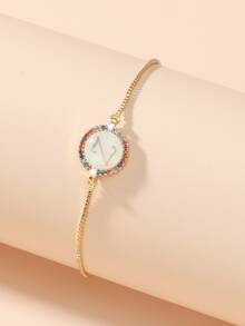 Letter Graphic Cubic Zirconia & Round Decor Bracelet - Multicolor - View 2