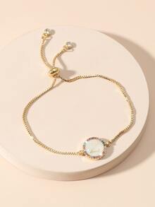 Letter Graphic Cubic Zirconia & Round Decor Bracelet - Multicolor - View 3