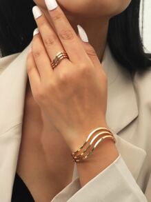 2 Stücke/set Gestreiftes Wellenmuster Kupfer Armreif Ring