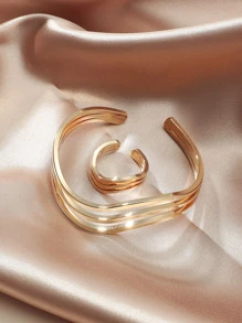 2 Stücke/set Gestreiftes Wellenmuster Kupfer Armreif Ring