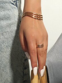 2 Stücke/set Gestreiftes Wellenmuster Kupfer Armreif Ring
