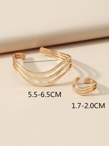 2 Stücke/set Gestreiftes Wellenmuster Kupfer Armreif Ring