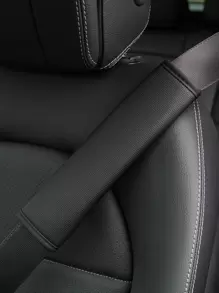 MEIKAXIU 1件舒适透气PU打孔皮革汽车安全带肩垫装饰，汽车配件 - 黑色 - 查看 1