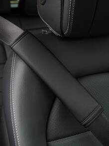 MEIKAXIU 1件舒适透气PU打孔皮革汽车安全带肩垫装饰，汽车配件 - 黑色 - 查看 2