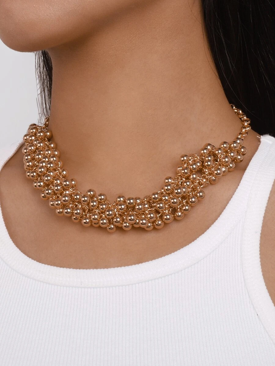 Minimalist Beaded Necklace - Yellow Gold - View 1