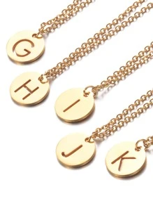 1入組字母細節圓形吊飾項鍊和26入組吊墜,不銹鋼首飾類 - 金黃色 - 查看 3