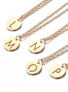 1入組字母細節圓形吊飾項鍊和26入組吊墜,不銹鋼首飾類 - 金黃色 - 查看 4