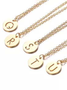 1入組字母細節圓形吊飾項鍊和26入組吊墜,不銹鋼首飾類 - 金黃色 - 查看 5