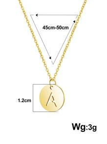 1入組字母細節圓形吊飾項鍊和26入組吊墜,不銹鋼首飾類 - 金黃色 - 查看 8