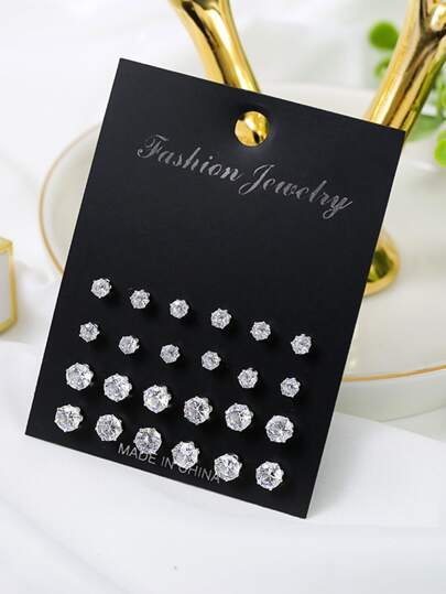 12pairs/set Cubic Zirconia Decor Stud Earrings