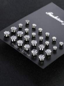 12對/套方晶鋯石裝飾耳釘 - 無色 - 查看 2