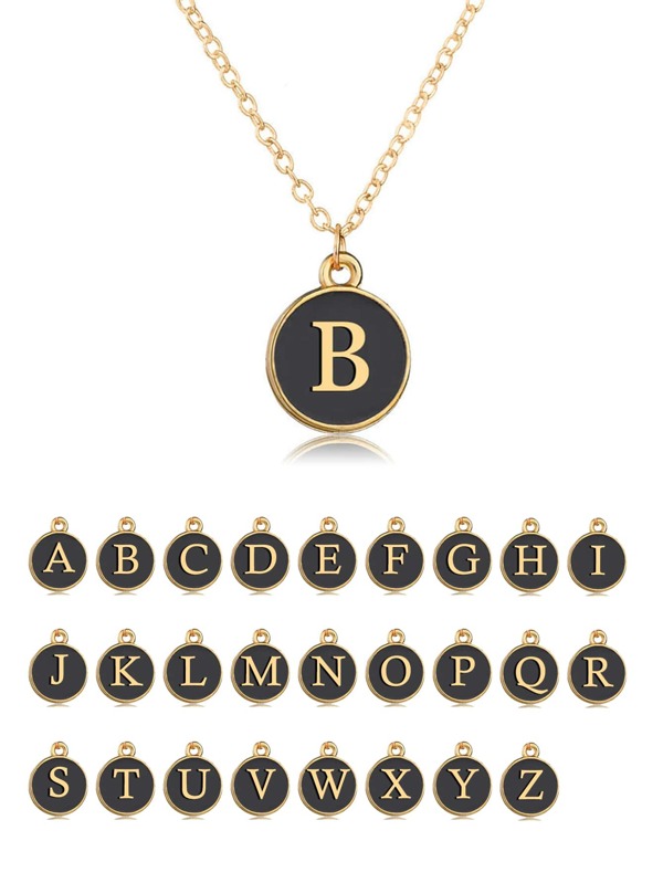 1pc Letter Graphic Round Charm Necklace & 26pcs Pendant