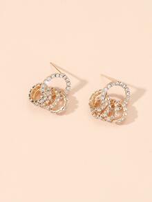 水鑽圓形耳墜 - 金黃色 - 查看 3