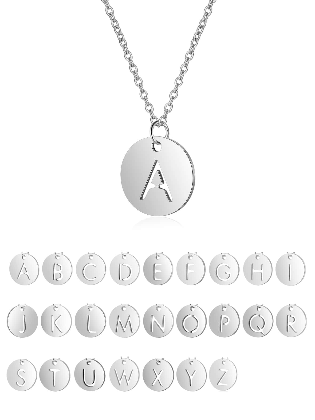1 Chữ Cái Chi Tiết Vòng Cổ Mặt Dây Chuyền, Trang Sức Bằng Thép Không Gỉ - Bạc - Xem 1