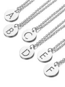 1 Chữ Cái Chi Tiết Vòng Cổ Mặt Dây Chuyền, Trang Sức Bằng Thép Không Gỉ - Bạc - Xem 2
