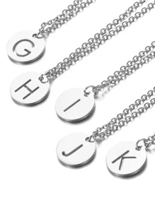 1 Chữ Cái Chi Tiết Vòng Cổ Mặt Dây Chuyền, Trang Sức Bằng Thép Không Gỉ - Bạc - Xem 3