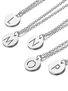 1 Chữ Cái Chi Tiết Vòng Cổ Mặt Dây Chuyền, Trang Sức Bằng Thép Không Gỉ - Bạc - Xem 4