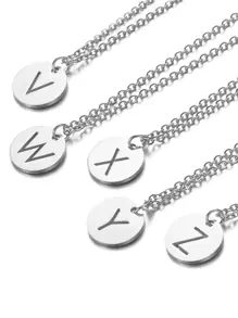 1 Chữ Cái Chi Tiết Vòng Cổ Mặt Dây Chuyền, Trang Sức Bằng Thép Không Gỉ - Bạc - Xem 6