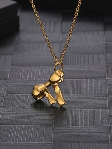 Men Bow Pendant Necklace - Yellow Gold - View 1