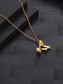 Men Bow Pendant Necklace - Yellow Gold - View 2